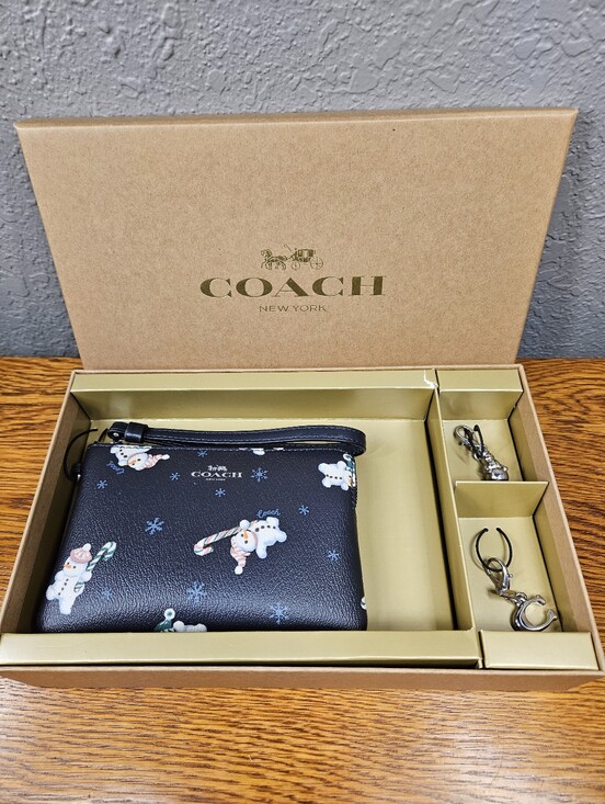 Coach Handbags - Coach Boxed Corner Zip Wristlet With Snowman Print